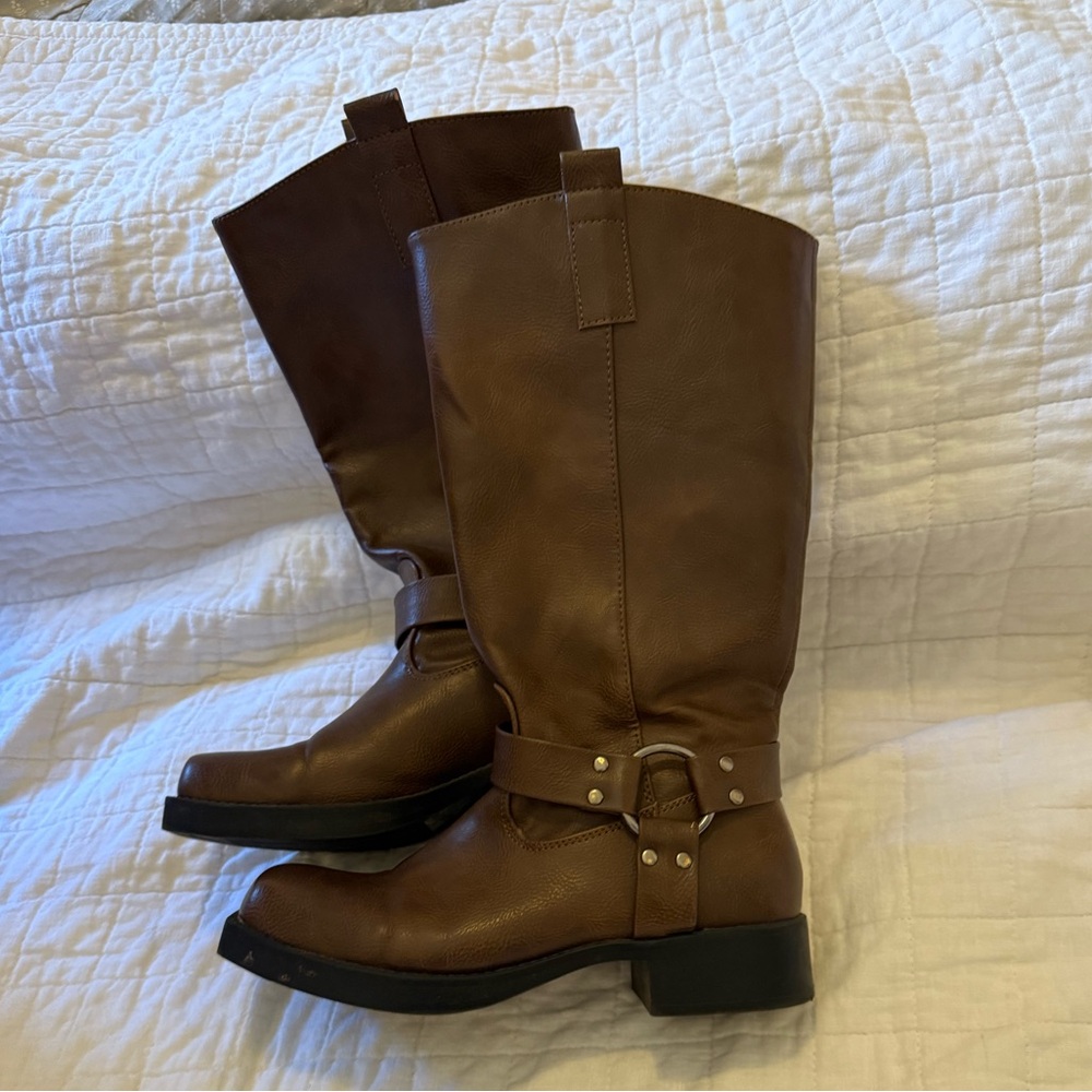 Princess Polly Wrecked Western Brown Leather Riding Boots